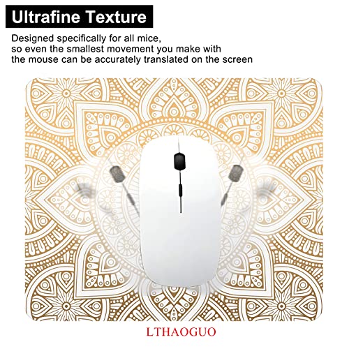 Lthaoguo Mouse Pad, White & Gold Mandala Pattern Rectangular Mouse Mat, Non-Slip Rubber Mousepad Suitable For Girls And Ladies Computer Laptop Office, The Best Gift, 9.5 X 7.9 Inch, White & Gold Print #TOP3
