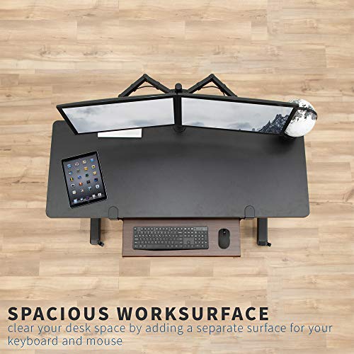 Image of VIVO Dark Walnut Large 27 x 11 in Under Desk Keyboard Tray, MOUNT-KB05D | Keyboard Tray for Typing, Slide Out Platform, Extra Sturdy C-Clamp Mount System, Computer Drawer, Black Frame