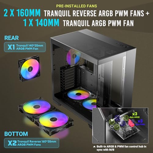 Antec C8 ARGB, 2X TQR 160mm & 1x TQ 140mm ARGB PWM Fans Included,Dual-Chamber Layout, Type-C, 360mm Radiator Support, Seamless TG Front & Side Panels, RTX 40 Compatible, Full-Tower E-ATX PC Case by Antec - Image 3
