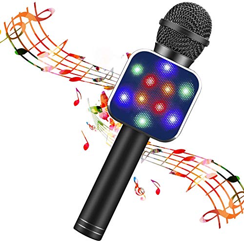 BlueFire Wireless Bluetooth Karaoke Machine Microphone, 5 in 1 Handheld Microphone with LED Lights, Portable Microphone for Kids, Toys for Kids, Girls, Boys and Adults (Black)