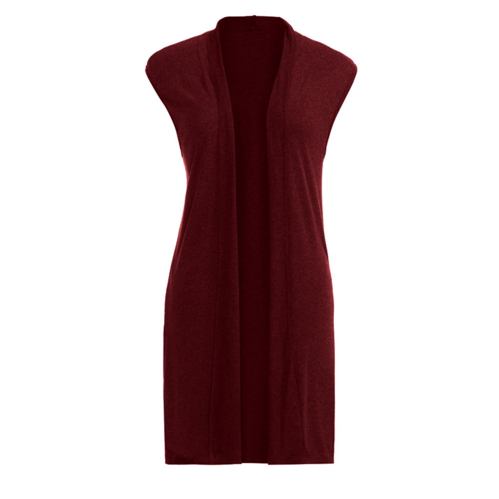 Generisch Chaqueta de punto para mujer, chaleco de punto largo, chaleco ligero sin mangas, elegante, fino, frente abierto, chalecos sin mangas, abrigo de punto, cárdigan largo, cárdigan de punto