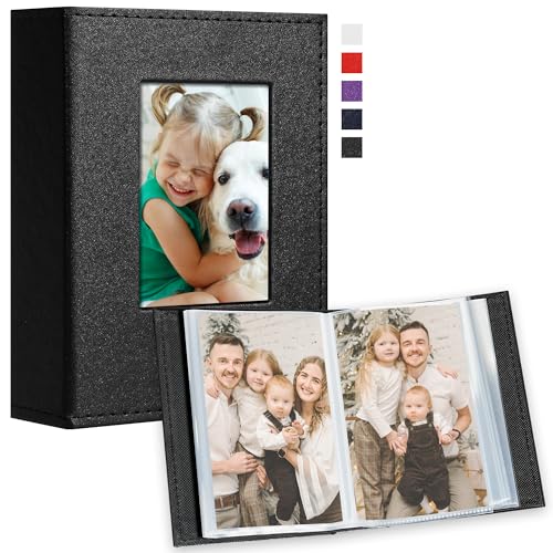 Image of Vienrose Small Photo Album 4x6 Holds 100 Photos, 2 Pack Mini Leather Photo Album with Cover Window, Acid-Free Baby Picture Album for Wedding, Family, Travel & Gift Keepsake, Black