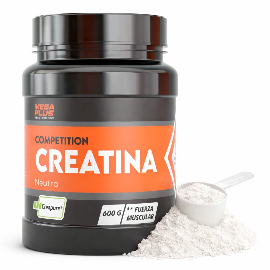 Creatina monohidratada - Competition - Mega Plus - Creapure - en polvo - Sabor neutro - batido proteinas - Sin aditivos - Vegana - Para mejorar el Rendimiento y la Potencia Muscular - 600gr (170006)