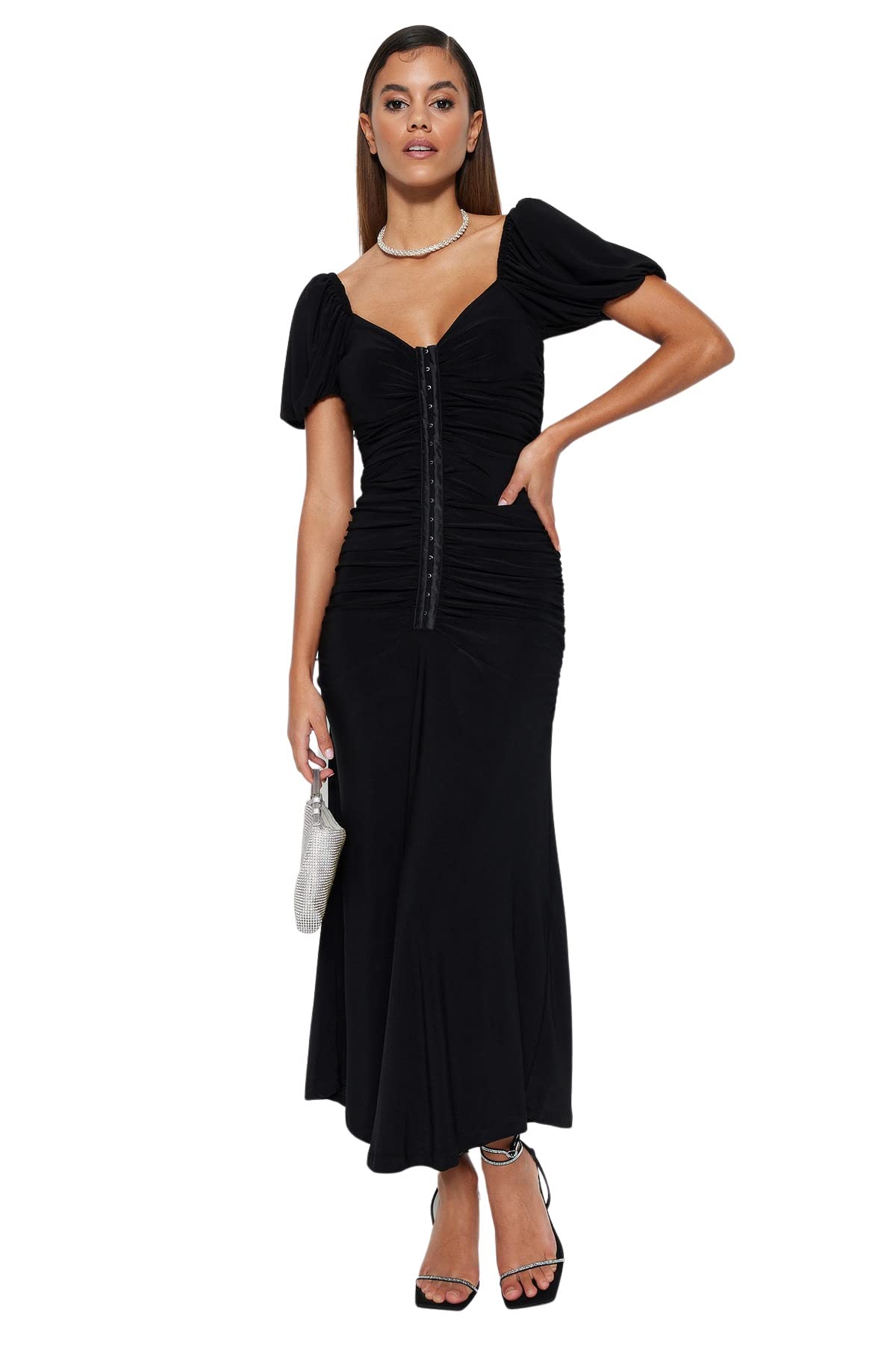 Trendyol Women Midi Shift Fitted Knit Dress,Black,42