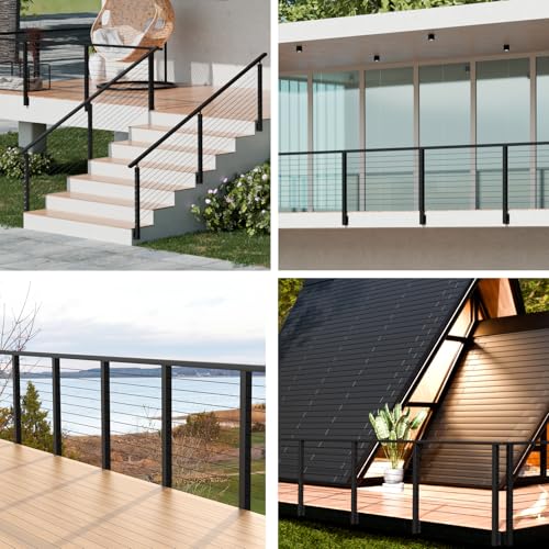 Image of BLIKA 4FT-12FT Complete Set 36 inch Side Mount Stair Railing Post Kits, Fascia Mount Stair Posts, Black Swageless Cable Railing System Include 2 Left Stair Posts, 150FT 1 /8 inch Stainless Cable(No Handrail)