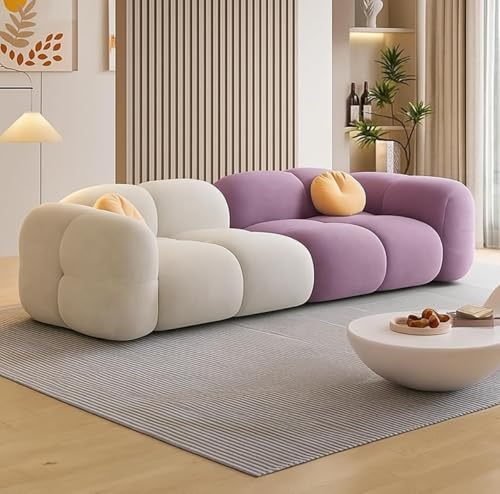 Image of LEGACY OF COMFORT Prith Velvet Modern Cloud Sofa Upholstered 3 Seater Sofa Three Seater Sofa for Living Room Hotels Offices (Ivory /Light Purple)