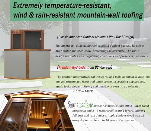 Image of LTCCDSS Ultra-Low EMF Red Cedar Sauna 2-Person, Outdoor Far Infrared Sauna for Home, EMF 0.1-1mG, 6 Carbon Crystal Heaters, Bluetooth & Chromotherapy (57.8 * 40.5 * 81.1 in)