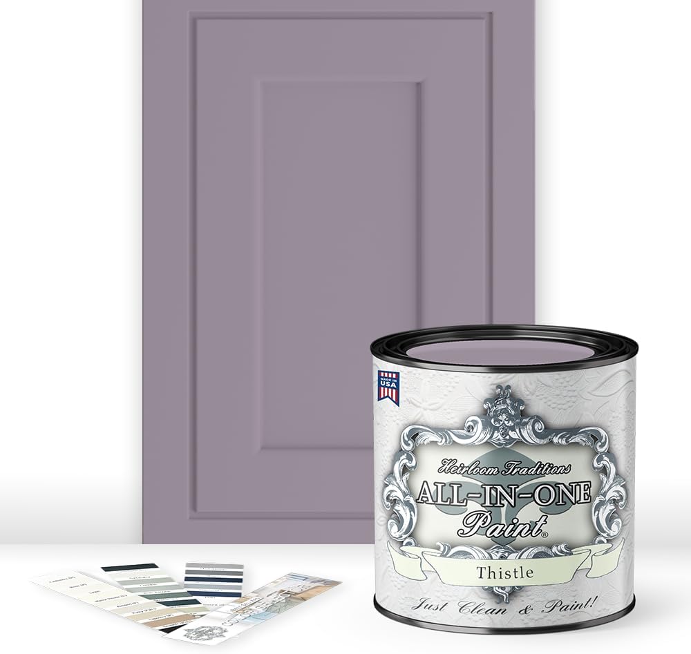 ALL-IN-ONE Paint by Heirloom Traditions, Thistle (Gray Purple), Quart - Durable cabinet and furniture paint. Built in primer and top coat, no sanding needed. Includes our 30 featured color card.