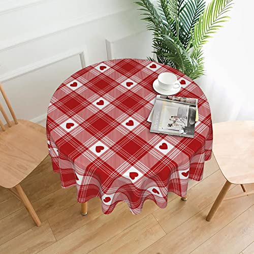 Valentines Day Tablecloth Round 60 Inch Happy Mothers Day Table Cloth Gifts Love Heart Wedding Circle Table Clothes Red White Buffalo Check Plaid Table Cover For Picnic Party Dining Room Outdoor Decor #TOP3