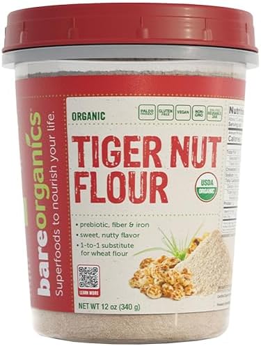 BareOrganics Tiger Nut Flour – Organic Paleo Baking Flour Alternative | Gluten Free, Grain Free, Dairy Free, Vegan | 12 Oz