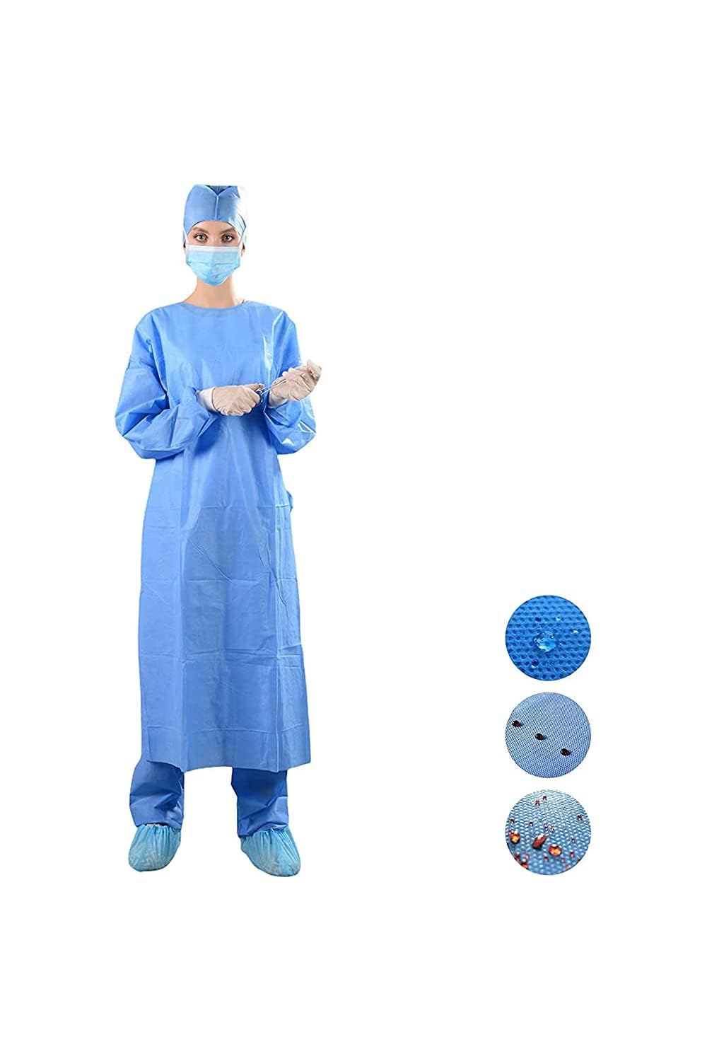 30 Sterile Surgical Gowns CE Certified Light Blue - Disposable Gown, Breathable, Maximum Protection - 2 Hand Wash Wipes Included - Various Sizes (XL) - FGSG-SM40XL
