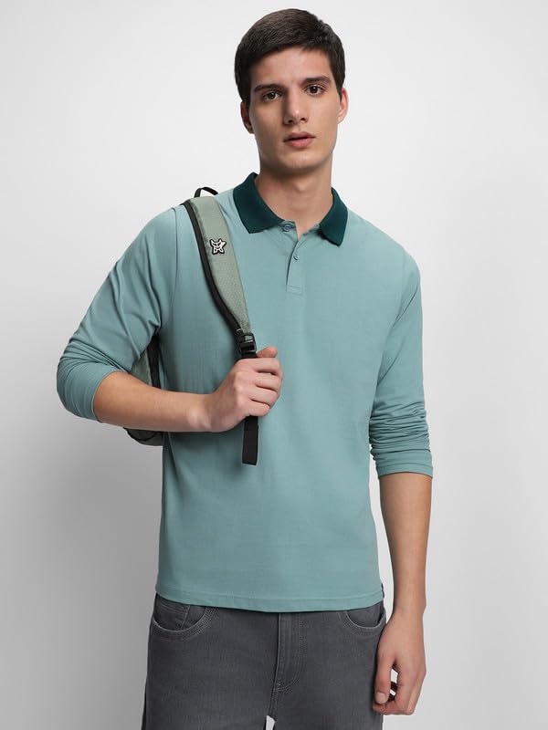 Image of Dennis Lingo Men's Cotton Polo Neck Tshirt, Regular Fit Long Sleeve