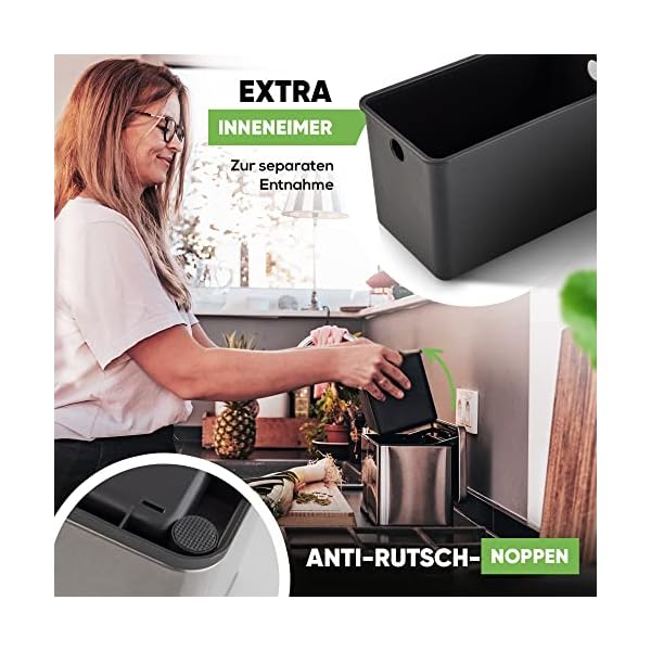 equipps Organic Waste Bin 3 Litres Silver Compost Bin Kitchen for Organic Waste & Co Rubbish