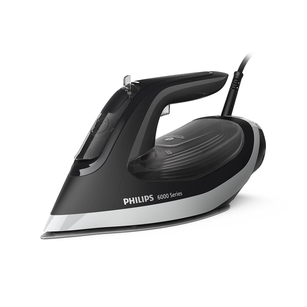 Philips Serie 6000 Ferro da Stiro a Vapore – OptimalTEMP anti-bruciatura, colpo di vapore 190 g, vapore continuo 45 g/min, piastra SteamGlide Plus, anti-goccia e spegnimento automatico (DST6120/80)