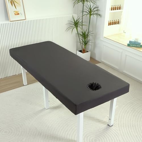 Odot Lenzuola da Lettino da Massaggio,Lenzuolo per Massaggi Colori Solidi con Foro per Il Viso da Salone Spa Copertura Protettiva Lavabile Coprilettino Estetica con Elastici (Nero puro,80x190cm)