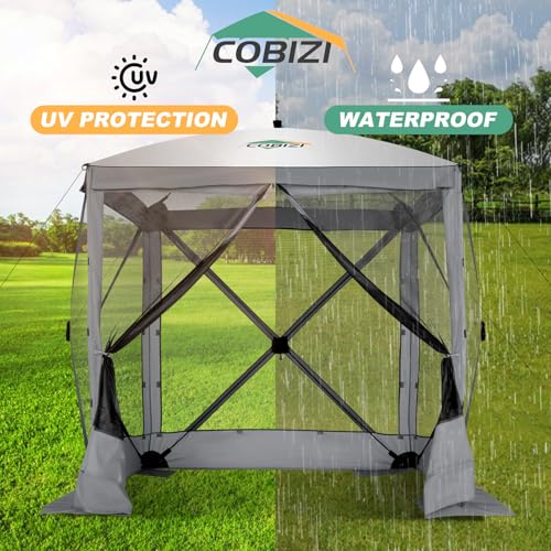 Image of COBIZI 6x6 FT Pop up Gazebo, Popup Canopy Tent, Waterproof Screened in Gazebos,Portable Outdoor Small Screen Tents Sun Shelter,carpas para Patio for Camping, Garden and Backyard,Gray