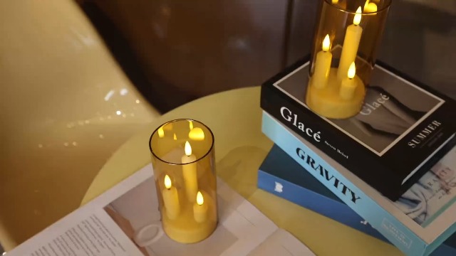 Image of 2 Pack 3D Wick Flameless Taper Candles, Champagne Transparent Acrylic Cover, Remote Control Flickering LED Candles, Battery Operated Electric Candles for Wedding Party Christmas Home Table Decor.