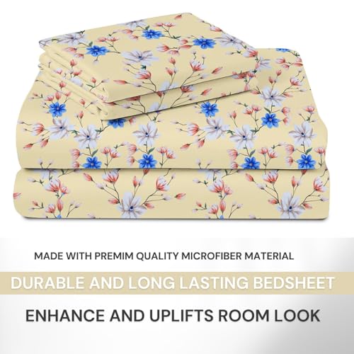 Image of HOMEKART (110 TC & 110 GSM 100% Cotton Feel Bedsheet for Single Bed with One King Size Pillow Covers Soft /Breathable Wrinkel Free -60x90 Inches - (Blue Beig)