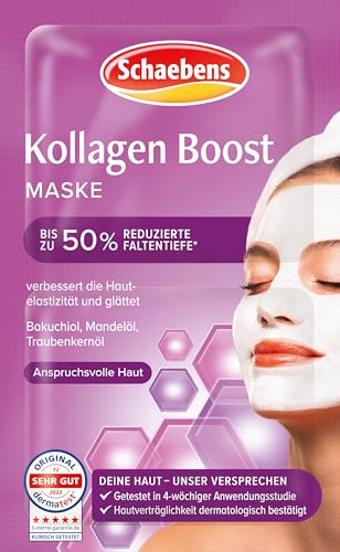 Schaebens Kollagen Boost Maske - die Intensivpflege für glattere und jünger aussehende Haut mitKollagen, Bakuchiol und Traubenkernöl für anspruchsvolle Haut, 2 Anwendungen
