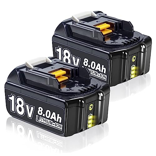 BATTOOL Lot de 2 Batteries de Rechange 8,0 Ah / 8000 mAh BL1860B pour Makita 18 V BL1860B BL1850B BL1860 BL1830 BL1815 BL1860B BL1835 BL1845 BL1850 194205-3 LXT-3 400 avec Batterie LED pour Outils