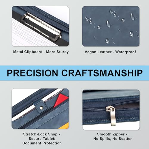Image of Eshow Portfolio Organizer - 3 Ring Binder with Zipper, Vegan Leather Business Padfolio Folder with Notepad Includes 5 Color Sheet Protectors for Documents Files for Men Women