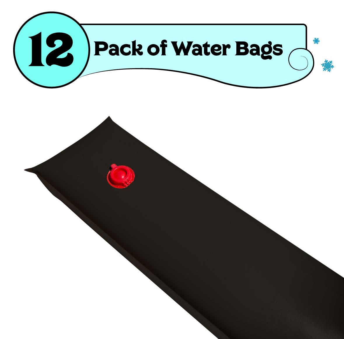 Buffalo Blizzard Black 8-Foot Long Single Chamber Water Bags | 12 Pack | 22-Gauge Heavy-Duty Vinyl Material | Secures Winter Cover to Rectangular Swimming Pools