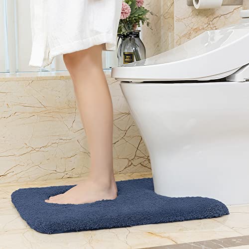 Image of VANZAVANZU Toilet Rugs for Bathroom U Shaped, Contour Bath Rugs for Toilet Bath Mats for Bathroom Non Slip Extra Soft Absorbant Microfiber Shaggy Thick Toilet Rugs U Shaped (U 20 inch*24 inch, Navy Blue)