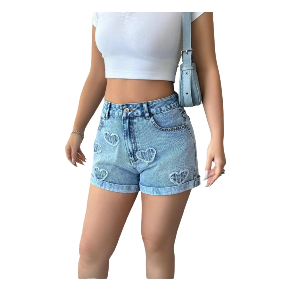 Spodnie jeansowe z otworami denim, szerokie nogawki, luźne, elastyczna talia, krótkie letnie kieszenie