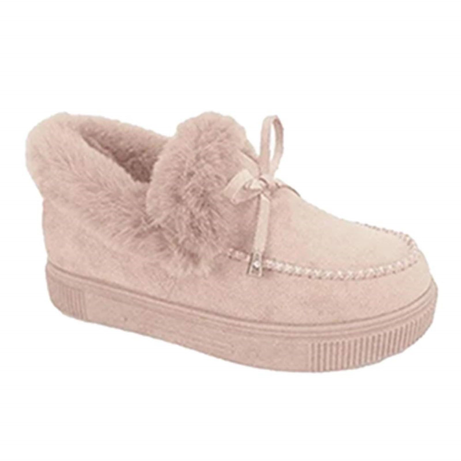 Snow Boots for Women Winter Warm Flat Shoes Fur Lining Ankle Snow Booties Loafer Flats Platform Thick Plush