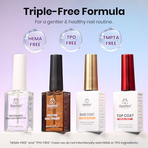 Image of Beetles 4Pcs Protein Nail Prep Kit, Primer, Dehydrator, Base and Top Coat | 10 ml Hema-Free Protein Primer and Dehydrator for Air-Dry Prep, Gel Base and Top Coat, Uv /Led Lamp Required