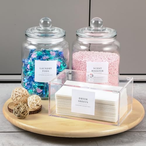 Image of LANDNEOO Glass Jars and Dryer Sheet Holder, Dispenser Set with Lids and Labels, Containers for Laundry Room Organization and Storage