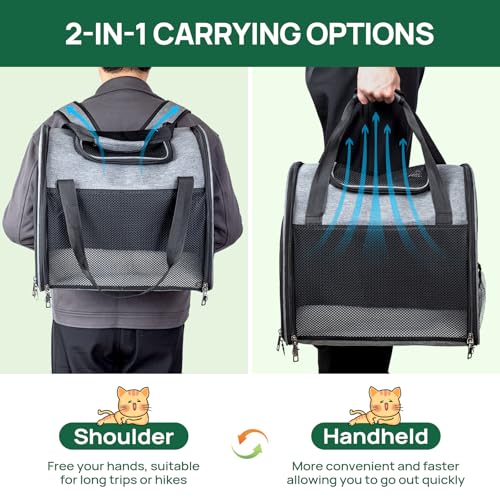 Haustier Handtasche und Rucksack, Transporttasche für Katzen, Hunderucksacks, Haustiertrage mit belüftetem Design, Faltbarer Haustiertrage-Rucksack für Hunde und Katzen