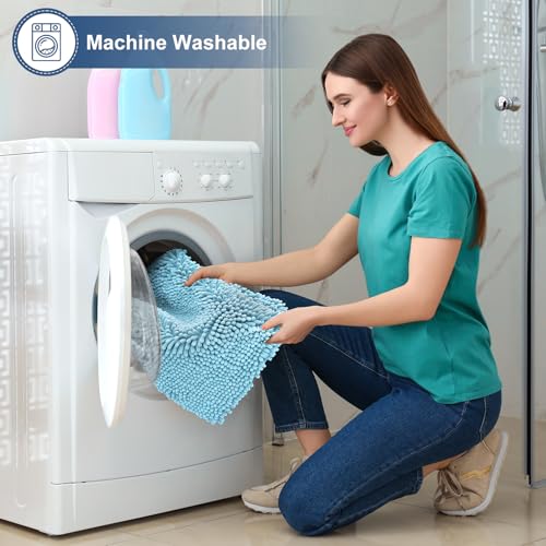 Smiry Luxury Chenille Toilet Rugs U-Shaped 20x20, Soft Absorbent Non-Slip Contour Bathroom Rugs for Toilet, Machine Washable Contoured Bath Mats, Sky Blue