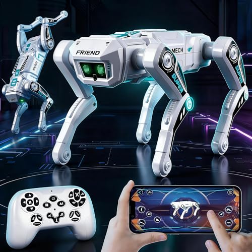 TOPMVP Smart Robot Dog for Kids 3-12, App & Remote Control RC Stunt Puppy with 2 Batteries, Programmable STEM Toy with AI Emotion Mode & 30+ Actions - Interactive Electronic Pet Gift for Boys Girls