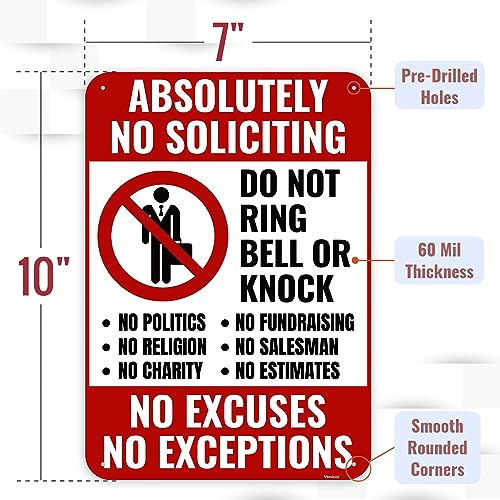 1pc no soliciting sign for home 10 x 7 inches - aluminum - do not knock please dont ring doorbell - no silication solicitors soliciting sign for front door home house