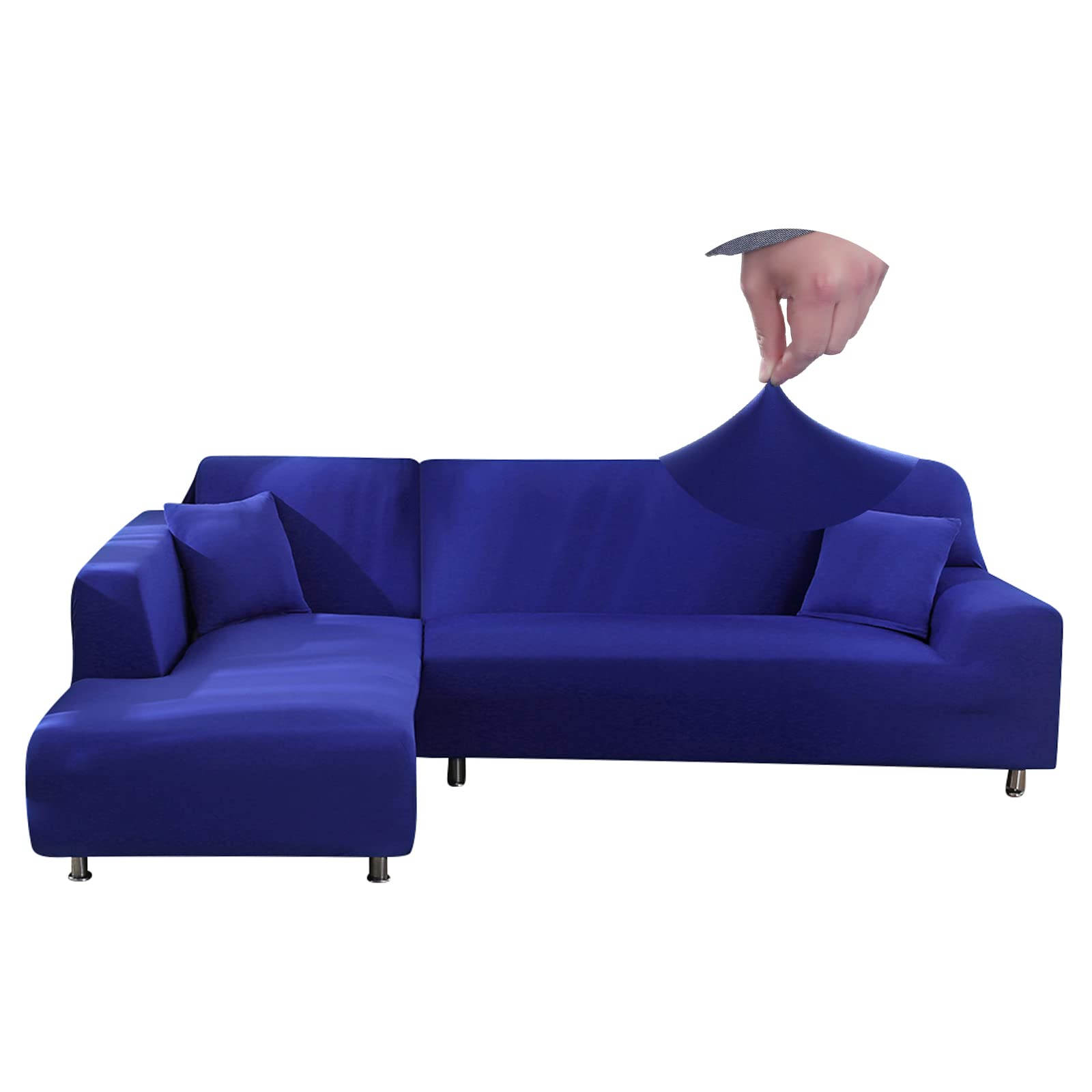 L Shape Stretch Sofa Cover Spandex Couch Covers 2 Piece Washable for Pets Sofa Corner Slipcovers Furniture Protector Right/Left Side Chaise Lounge Blue Lake Color 3 Seater + 3 Seater