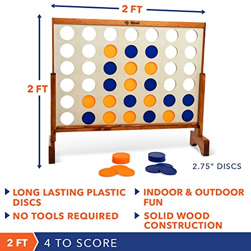 Giant 4 in A Row, 4 to Score with Carrying Bag - Premium Wooden Four Connect Game Set in 2' Wood Grain by Rally & Roar - Oversized Family Outdoor Party Games for Backyard, Lawn, Parties, Bar Game