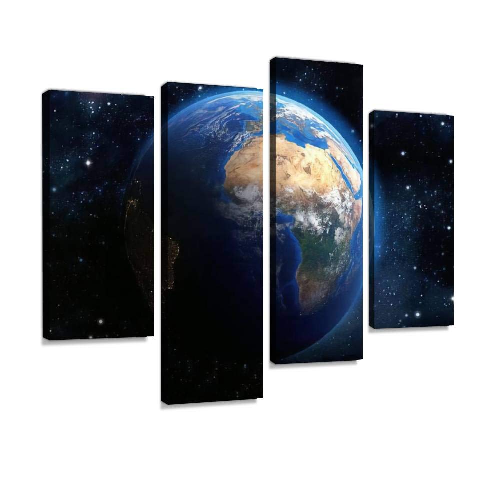 A life like depiction of earth and the space around it Canvas Print Artwork Wall Art Pictures Framed Digital Print Abstract Painting Room Home Office Decor Ready to Hang 4 Panel