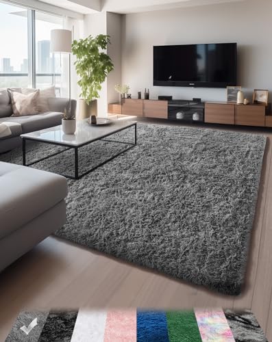 Ophanie Rugs for Living Room 5x8 Machine Washable Grey Carpet, Fluffy Fuzzy Plush Shag Comfy Soft Area Rug, Indoor Floor Carpet for Kids Boys Girls Dorm Bedroom Playroom, Home Decor Aesthetic