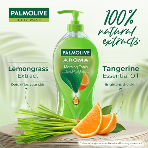 Image of Palmolive Orange Essential Oil & Lemongrass Aroma Morning Tonic Body Wash I Brightening | Soft & Glowing skin I No paraben & silicones, pH balanced, Body Wash Combo Pack 750ml + 250ml