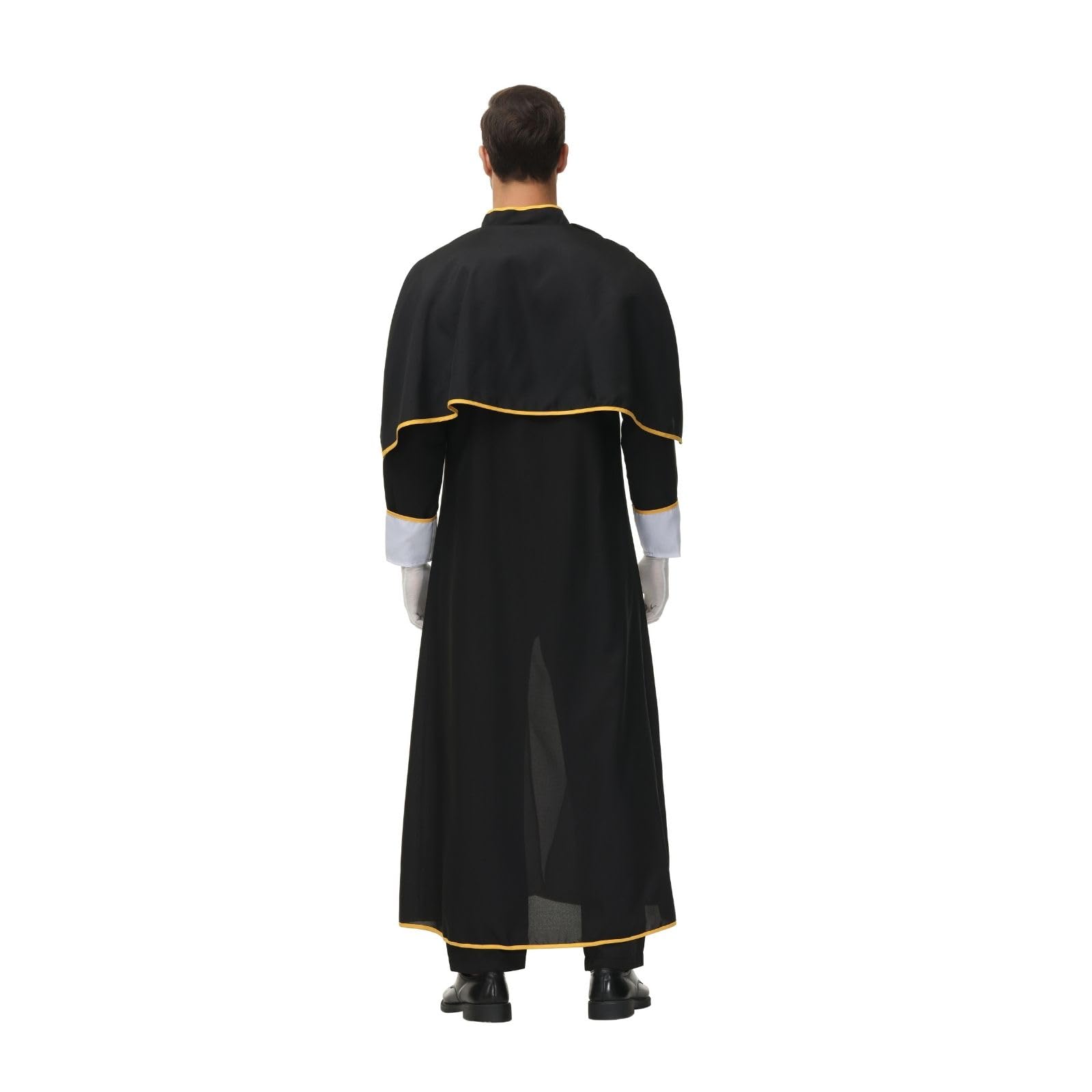 HAPNBCELE Mens Priest Costume Adult Priest Robe Preacher Costume Father Priest Halloween Priest 3 Pcs (Black and White-L) - Image 2