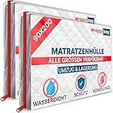 WRAPPYBAG – Schutzhülle aus Kunststoff für Matratzen – 5 Größen erhältlich – wasserdichte und reißfeste Aufbewahrungstasche – Für Umzug, Lagerung & Transport - 90x200 Pack von 2