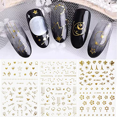 Zoance Gold Nail Art Stickers,30 Sheet Diffrent Style 3D Flower Butterflies Geometric Lines Self-Adhesive Nail Stickers, Nail Art Supplies For Nail Diy Decoration, Customized Adhesive Nail Accessories For Women French Nail Design #TOP6