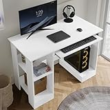 Blisswood Home Office Desk, White Computer Desk With Shelves & Sliding Keyboard Tray PC Laptop Table For Writing Workstation Bedroom Study Furniture (100 x 55 x 75CM)