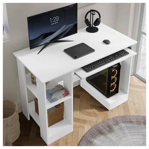 Blisswood Home Office Desk, White Computer Desk With Shelves & Sliding Keyboard Tray PC Laptop Table For Writing Workstation Bedroom Study Furniture (90 x 55 x 72CM)
