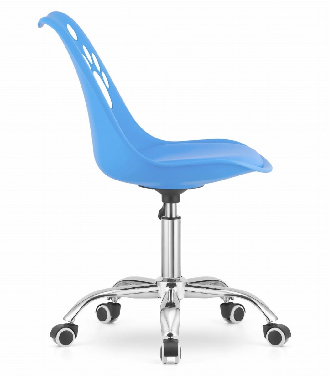 Sedia Pelle Sintetica Ergonomica Base Cromata Blu | imbottitura ergonomica, uso prolungato, moderna, sedia girevole, schienale supporto, montaggio semplice