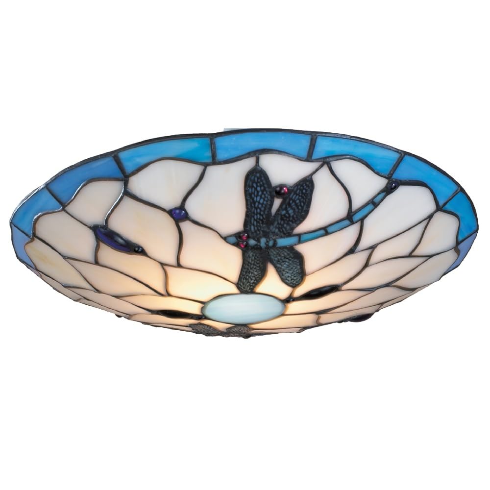 Britalia Tiffany Dragonfly Stained Glass Pendant Shade, Blue & Beige, Easy Fit, 35cm, Uplighter