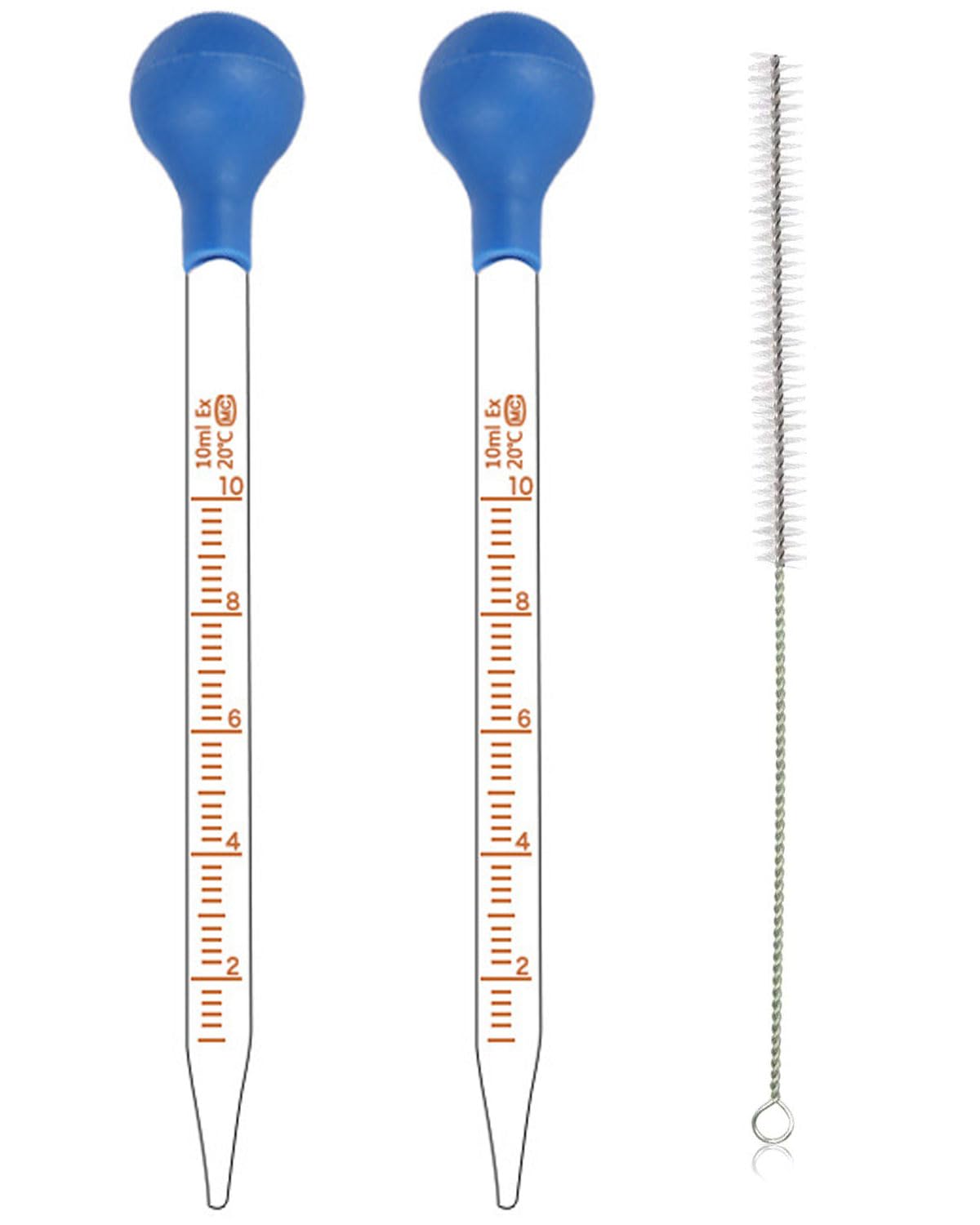 2 x pipety z zakraplaczem do płynów, pipety szklane 10 ml, pipety pomiarowe z pędzlem, pipety pomiarowe, pipety z zakraplaczem do laboratorium, badań, medycyny, szkoły