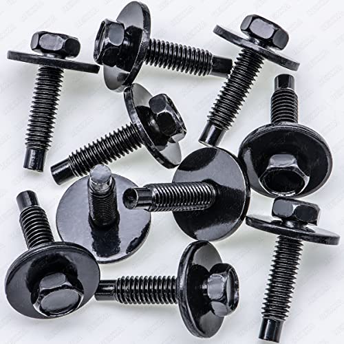 Rexka 10pcs M6-1.0 Hex Head SEMS Body Bolts for GM Ford Chrysler Jeep Dodge Bumper Fender Splash Shield Under Cover Hood