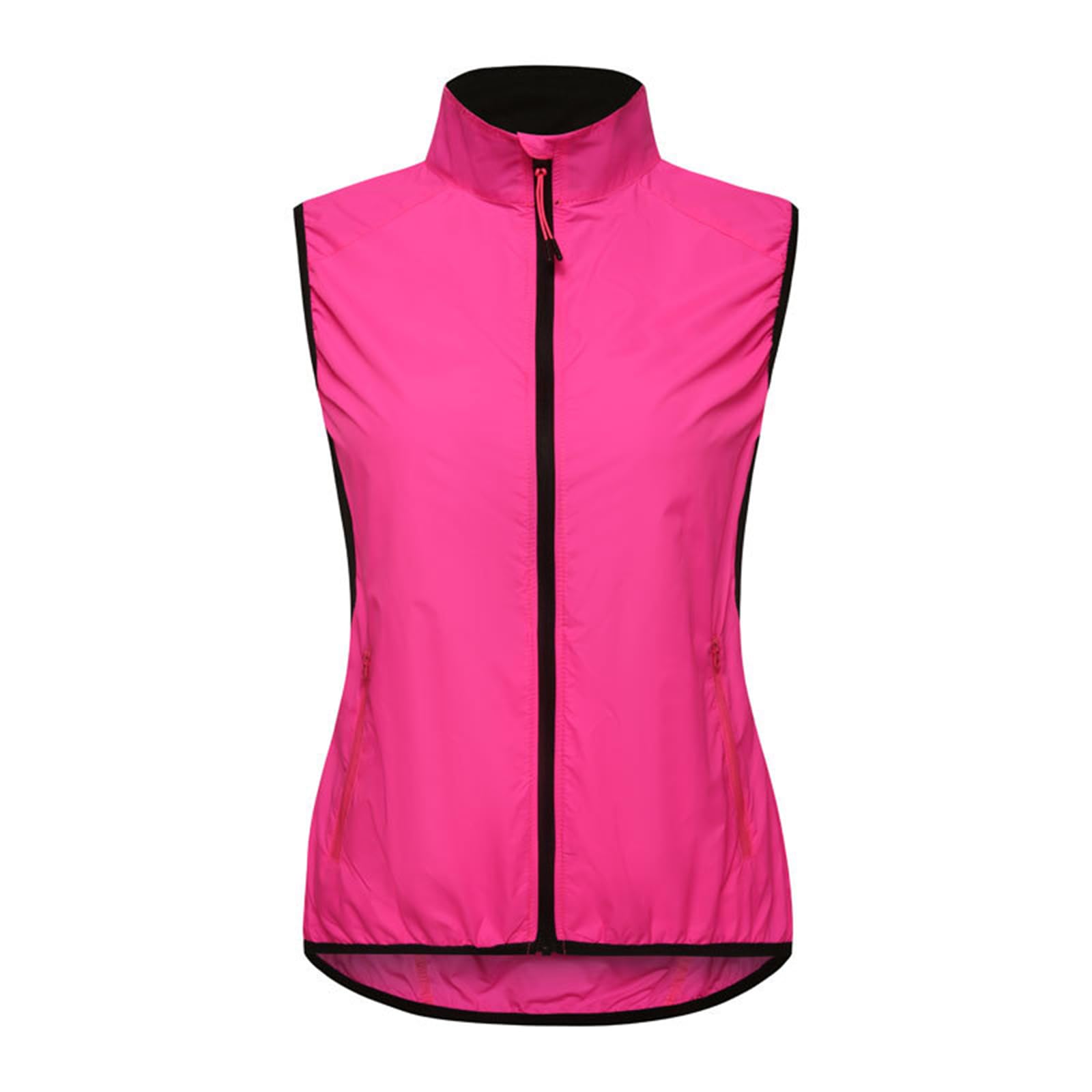 Damska lekka kamizelka rowerowa Odzież wierzchnia Wodoodporny kołnierz ze stójką Softshell Running Gilet Odblaskowa bezpieczna kurtka bez rękawów z kieszeniami na zamek do jazdy,Pink-S